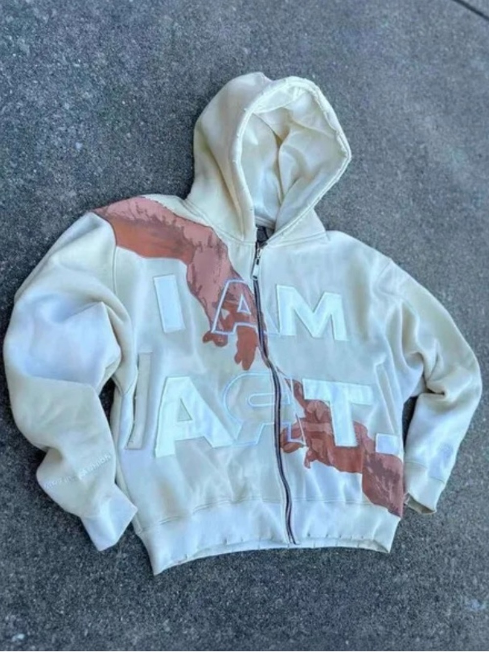 Home Art Cream Zip Hoodie with Rust Accents